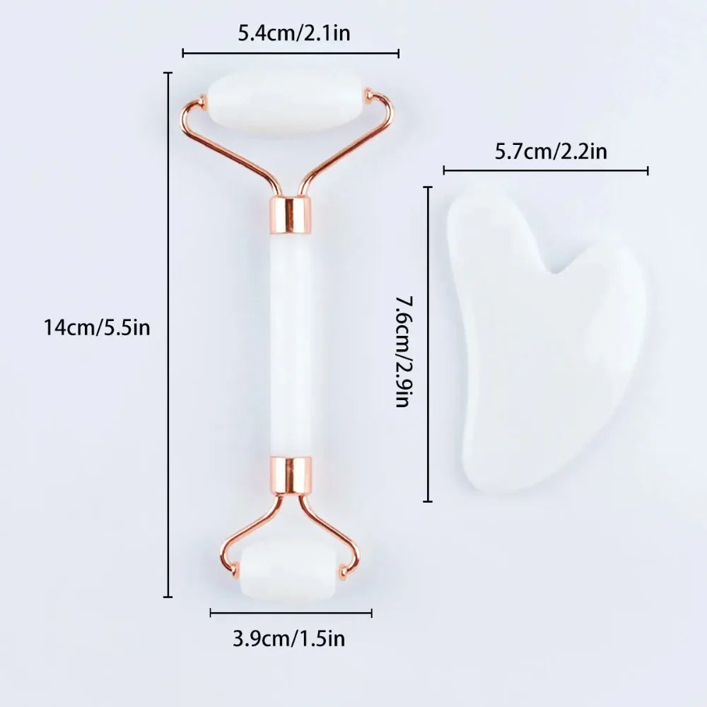 Jade Roller and Gua Sha Set – Green Jade & Rose Quartz