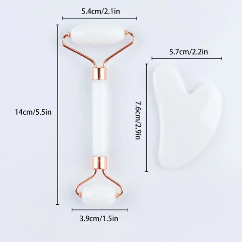 Jade Roller and Gua Sha Set – Green Jade & Rose Quartz